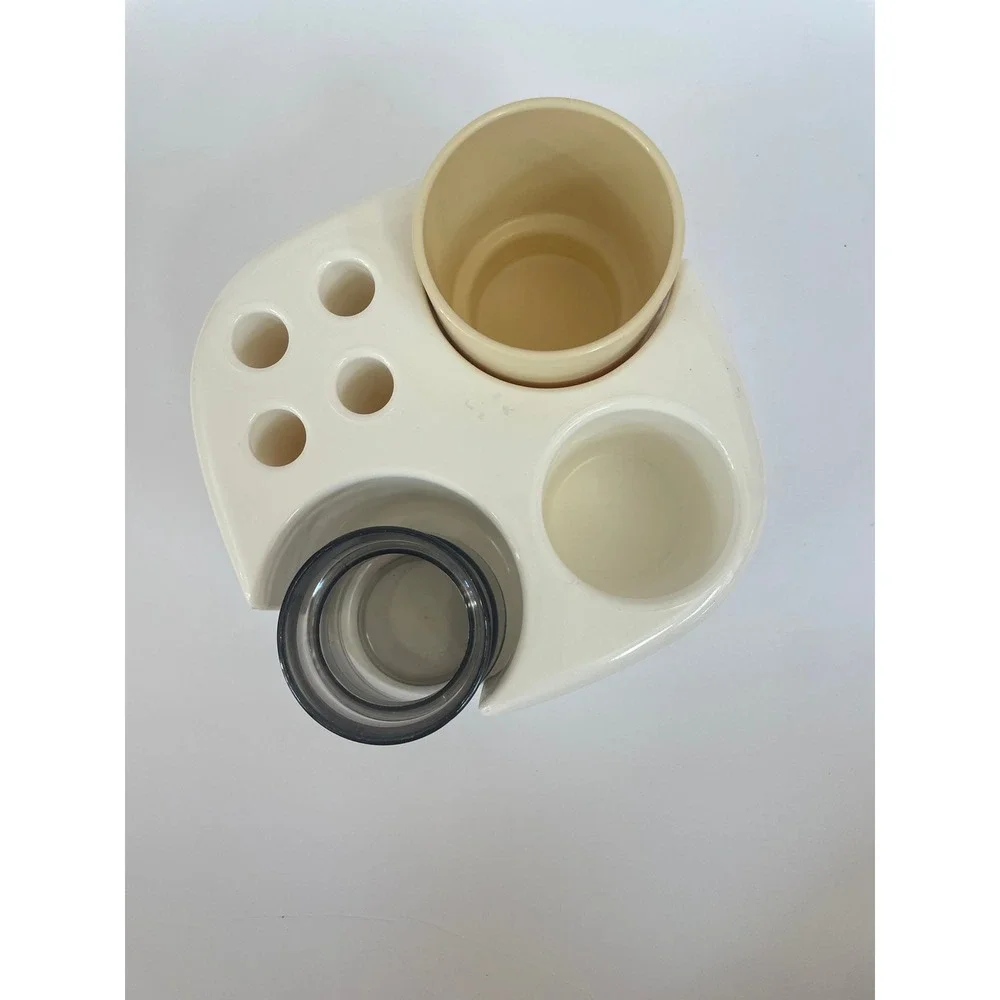 Vintage 1970s Cream Space Age Plastic Vanity Organizer, Art Caddy, Makeup Caddy‎